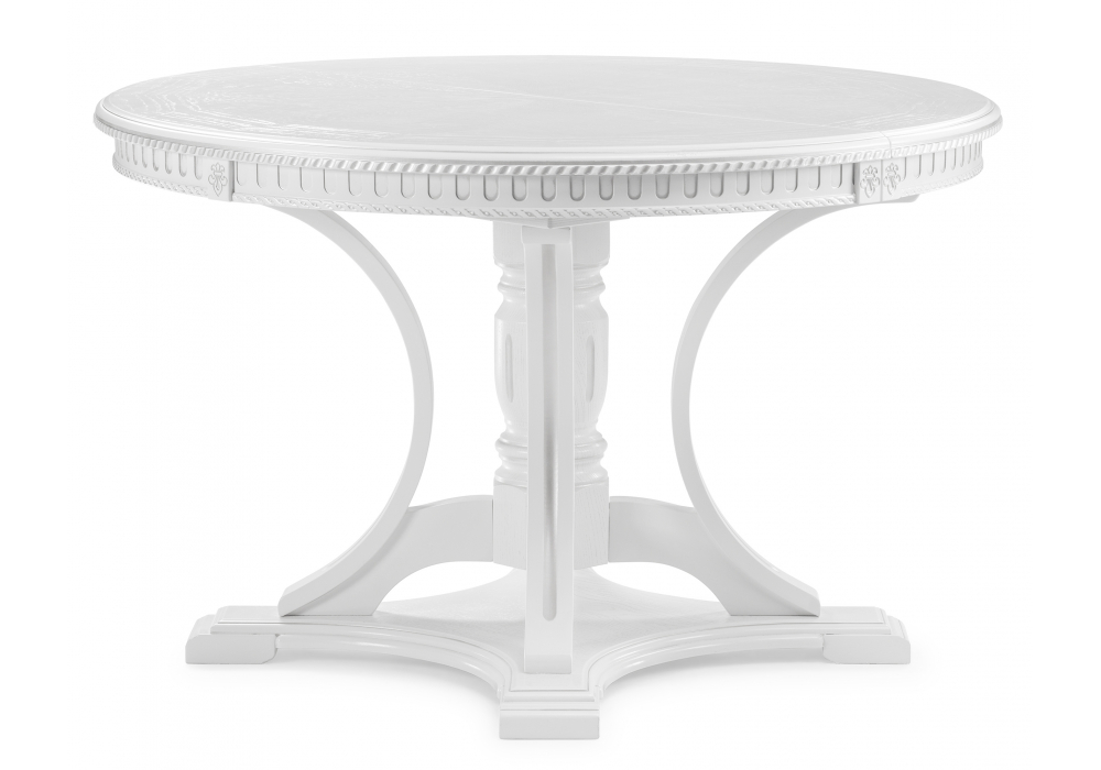 фото стол деревянный раскладной woodville нозеан круглый белый / серебро 615230 | 220svet.ru