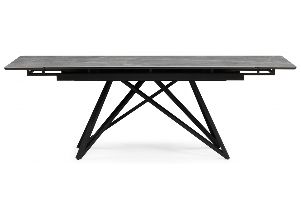 фото керамический стол раскладной woodville вилсон 140(200)х80 серый мрамор larka grey / черный 625959 | 220svet.ru