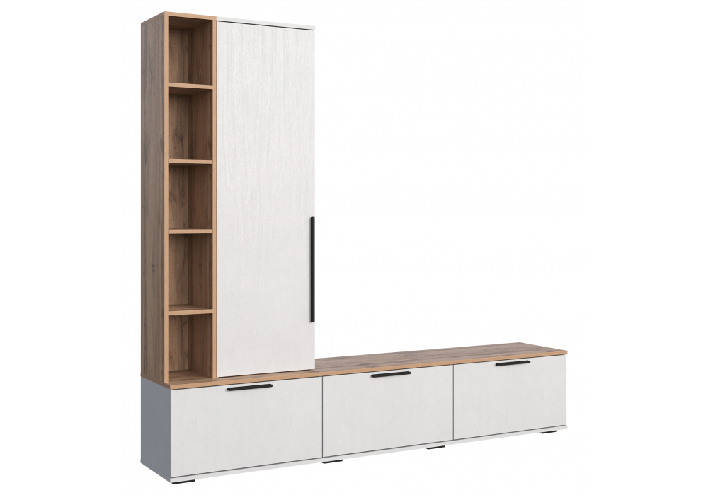 фото готовая гостиная комплектация 2 woodville филеста белый / дуб вотан 664935 | 220svet.ru