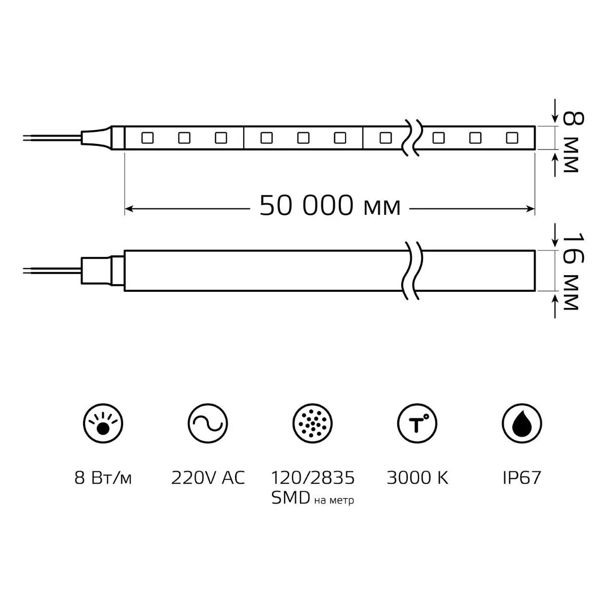 фото гибкий неон gauss 8w/m 120led/m 2835smd теплый белый 50m 311000108 | 220svet.ru
