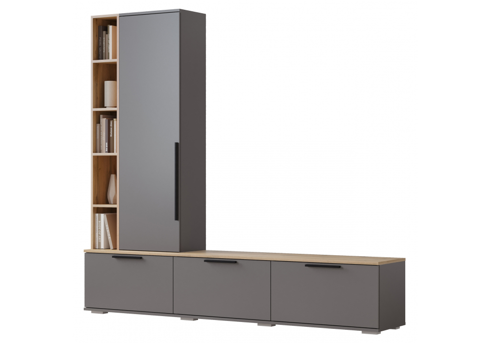 фото готовая гостиная комплектация 2 woodville филеста графит / дуб вотан 664937 | 220svet.ru