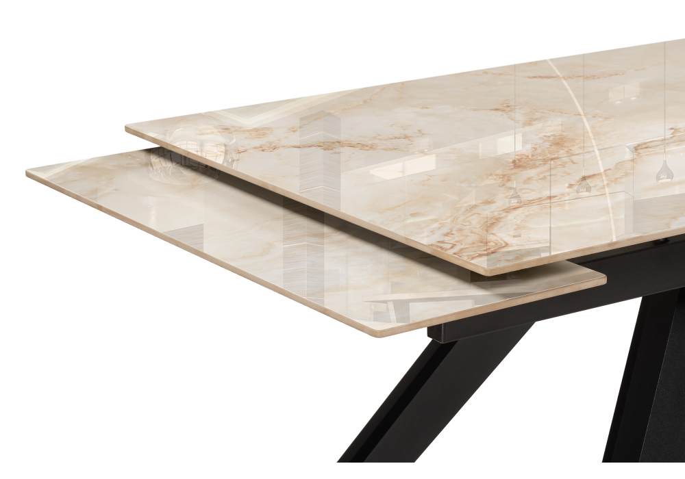 фото керамический стол раскладной woodville морсби butterfly onyx beige / черный 588049 | 220svet.ru