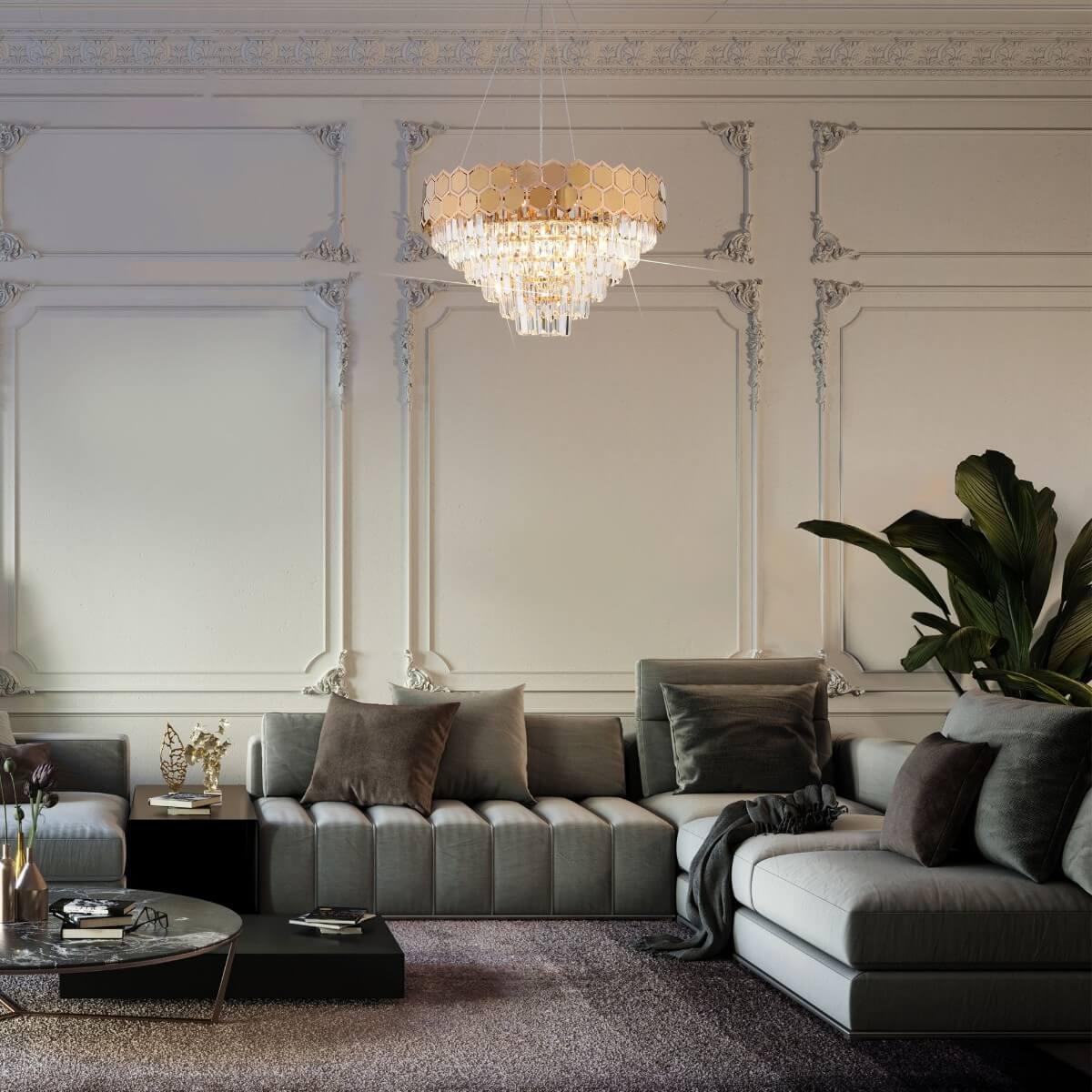 фото подвесная люстра eurosvet 10124/8 золото/прозрачный хрусталь strotskis smart | 220svet.ru