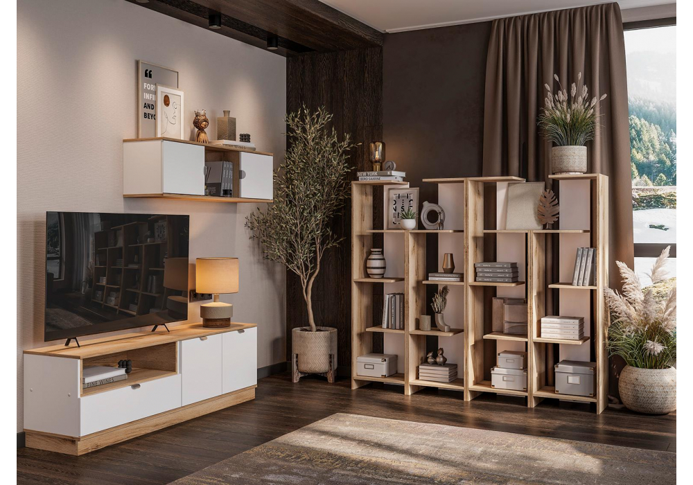 фото стеллаж woodville джидда белый / дуб делано 586572 | 220svet.ru