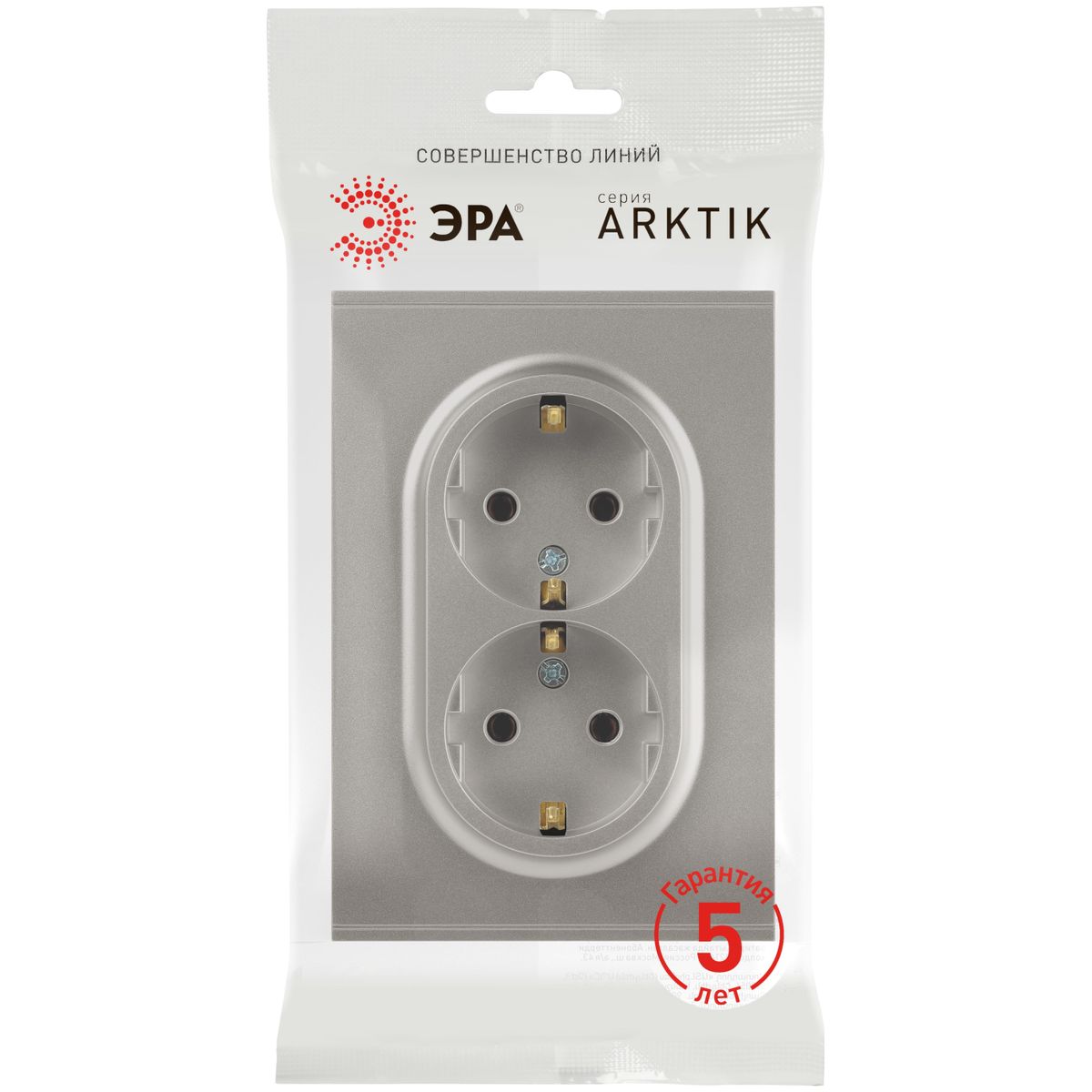 фото розетка эра arktik 16-2104-07 двойная с заземлением 2x2p+e schuko 16а-250в титан б0070450 | 220svet.ru