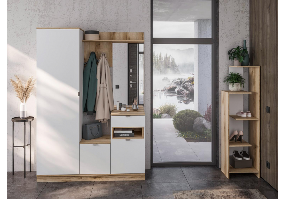 фото стеллаж woodville джидда белый / дуб делано 586572 | 220svet.ru