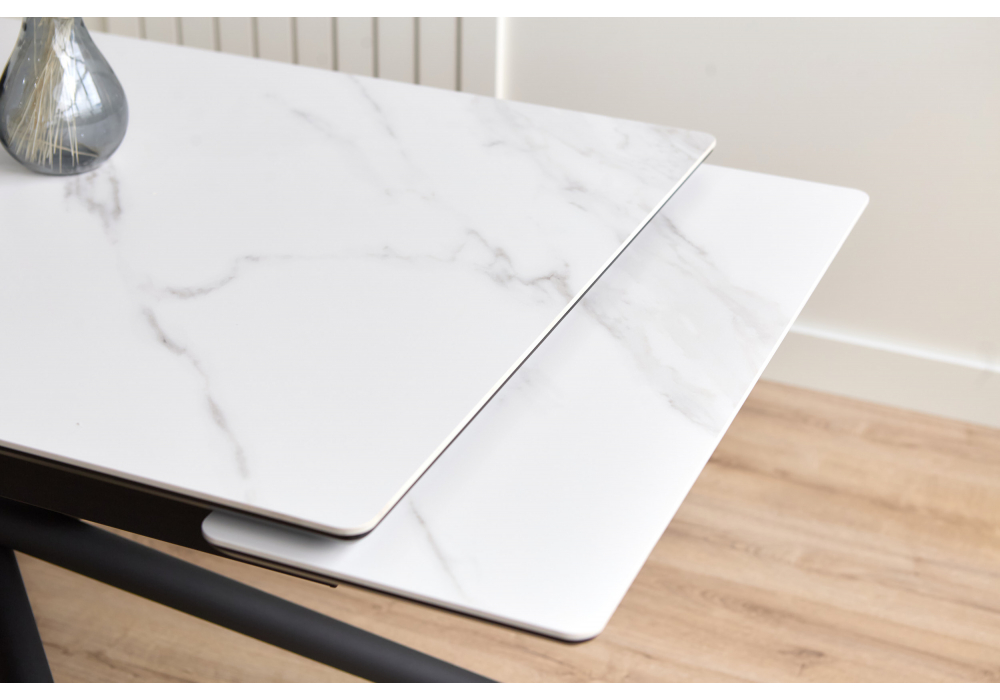 фото керамический стол раскладной 120(180)х80 woodville мэриан snow alpin white / черный 625715 | 220svet.ru