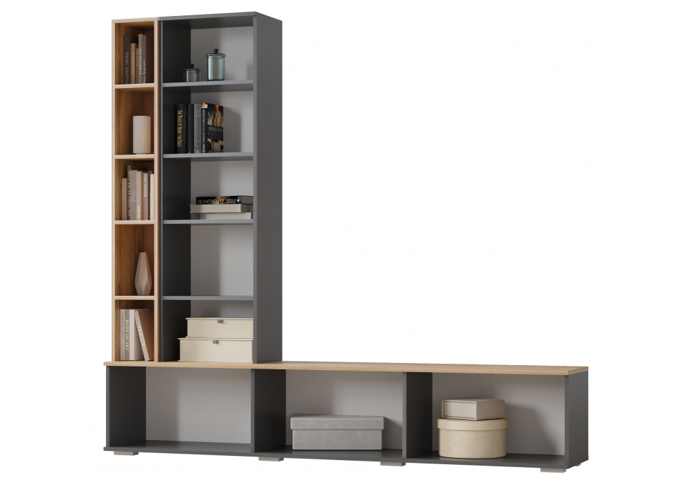 фото готовая гостиная комплектация 2 woodville филеста графит / дуб вотан 664937 | 220svet.ru