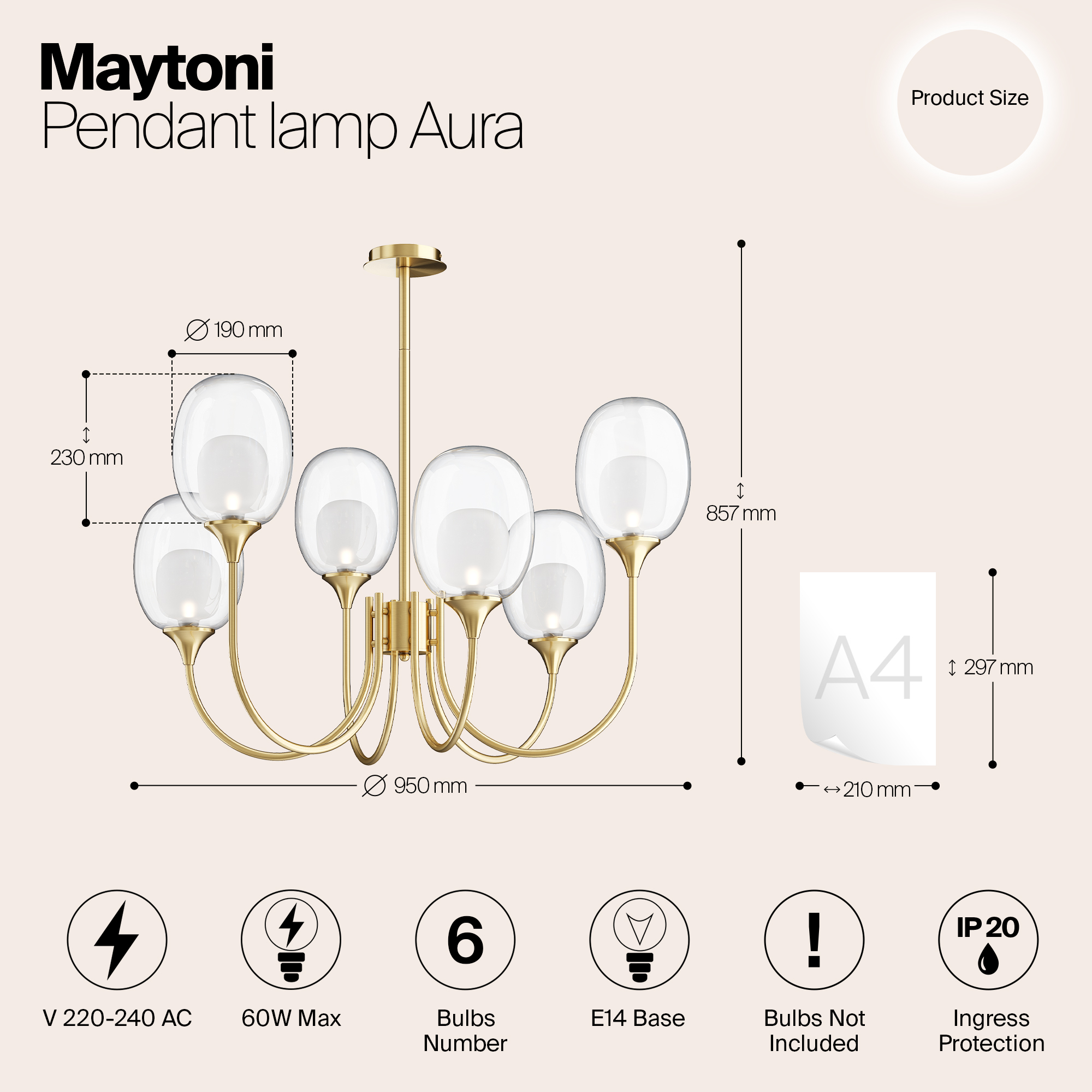 Подвесная люстра Maytoni Aura MOD016PL-06BS, Германия, купить в Москве и по  России