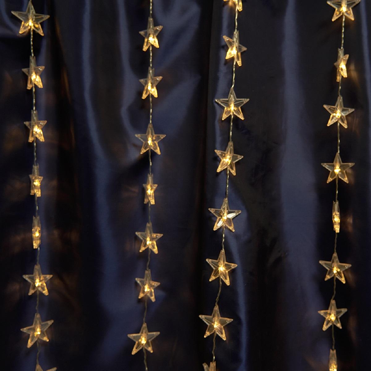 фото светодиодная гирлянда feron занавес звездочки 230v 2700k теплый белый 8 режимов cl25 48607 | 220svet.ru