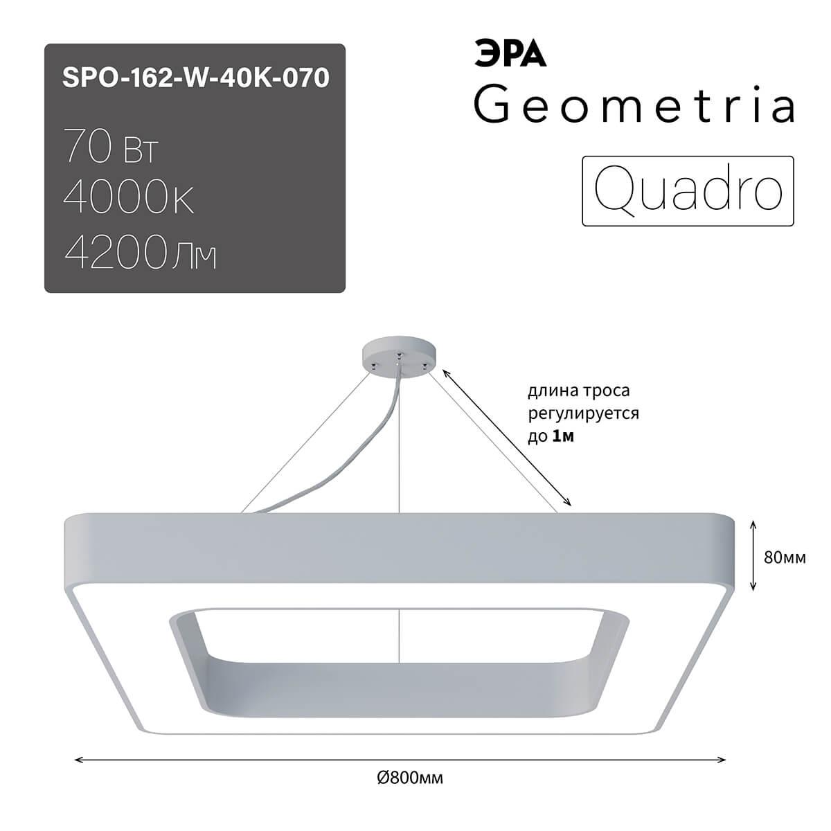 фото подвесной светодиодный cветильник эра quadro spo-162-w-40k-070 70вт 4000к белый б0050584 | 220svet.ru