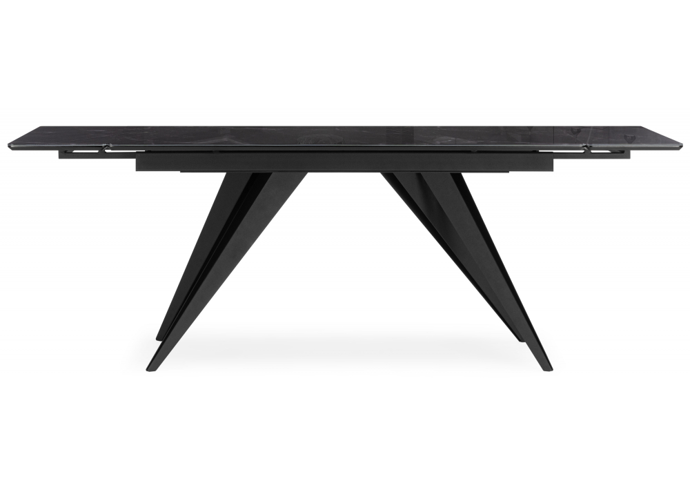 фото стол стеклянный рнаскладной 140(200)х80  woodville дарвин черный мрамор / черный 625983 | 220svet.ru