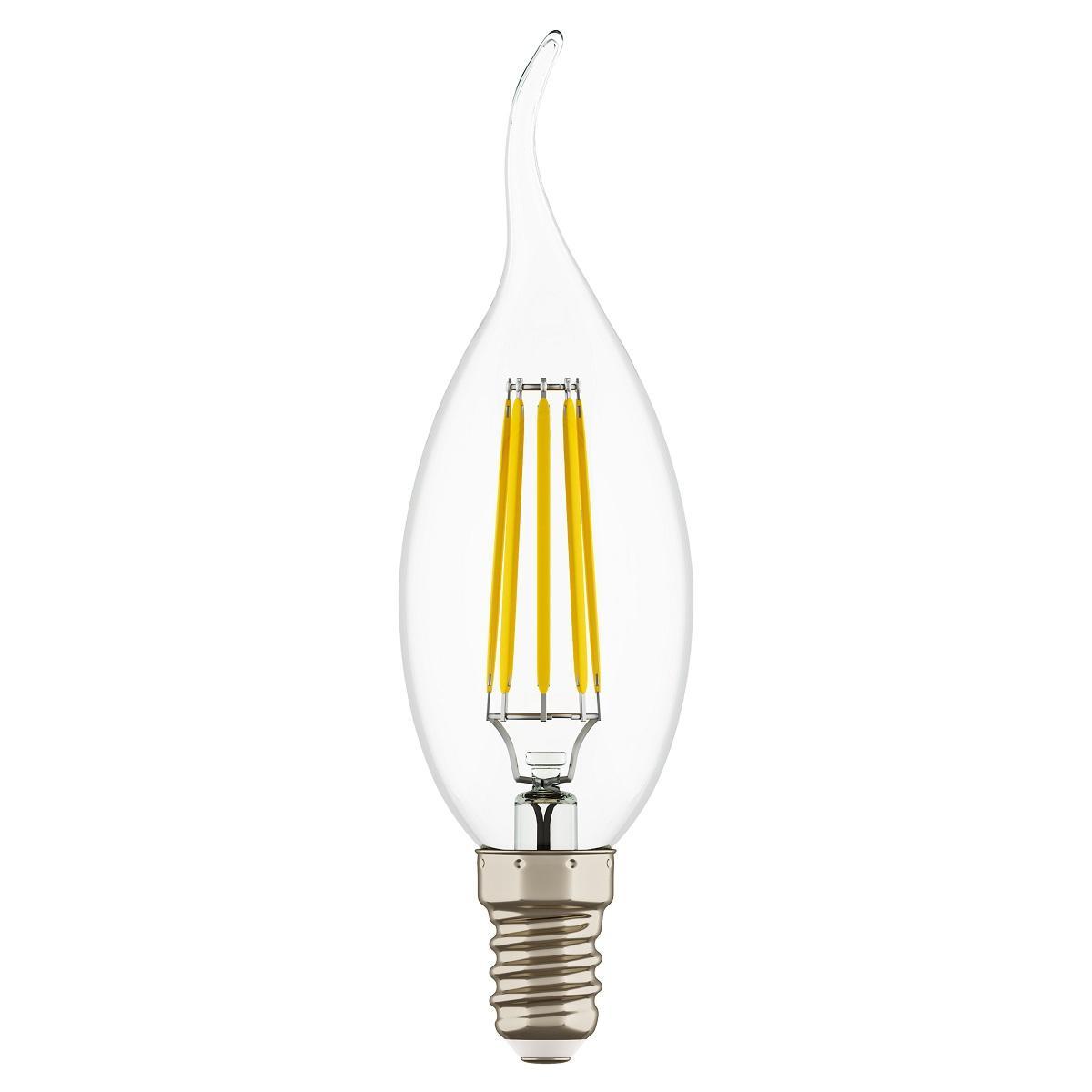 фото лампа светодиодная филаментная lightstar led filament e14 6w 3000к свеча на ветру прозрачная 933602 | 220svet.ru