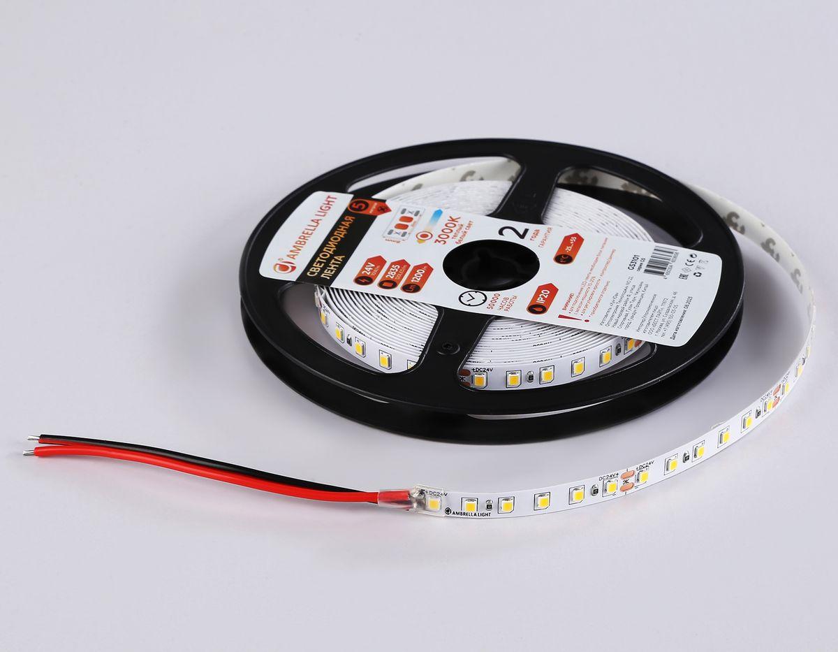 фото светодиодная лента теплый белый ambrella light 10w/m 120led/m 2835smd 3000к 5m gs3101 | 220svet.ru