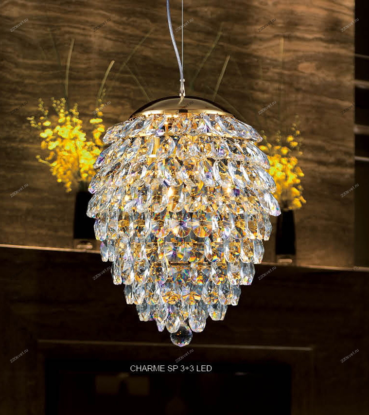 фото подвесной светильник crystal lux charme sp3+3 led oro/cristal | 220svet.ru
