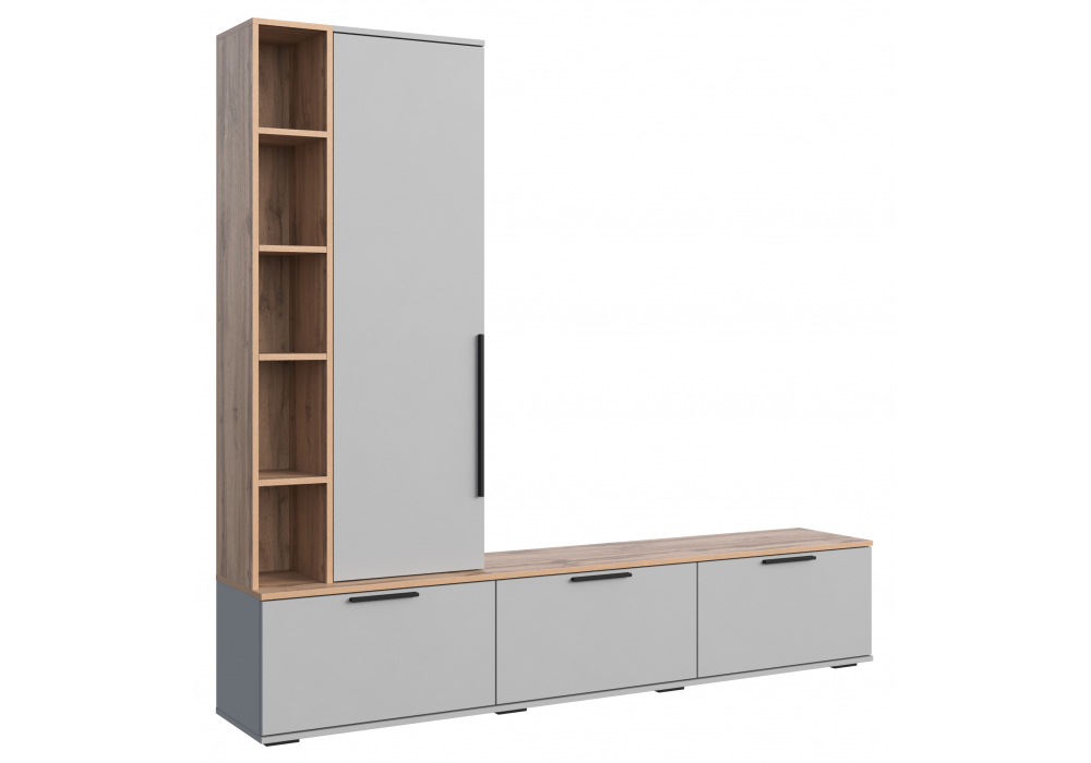 фото готовая гостиная комплектация 2 woodville филеста шиншилла серая / дуб вотан 664941 | 220svet.ru