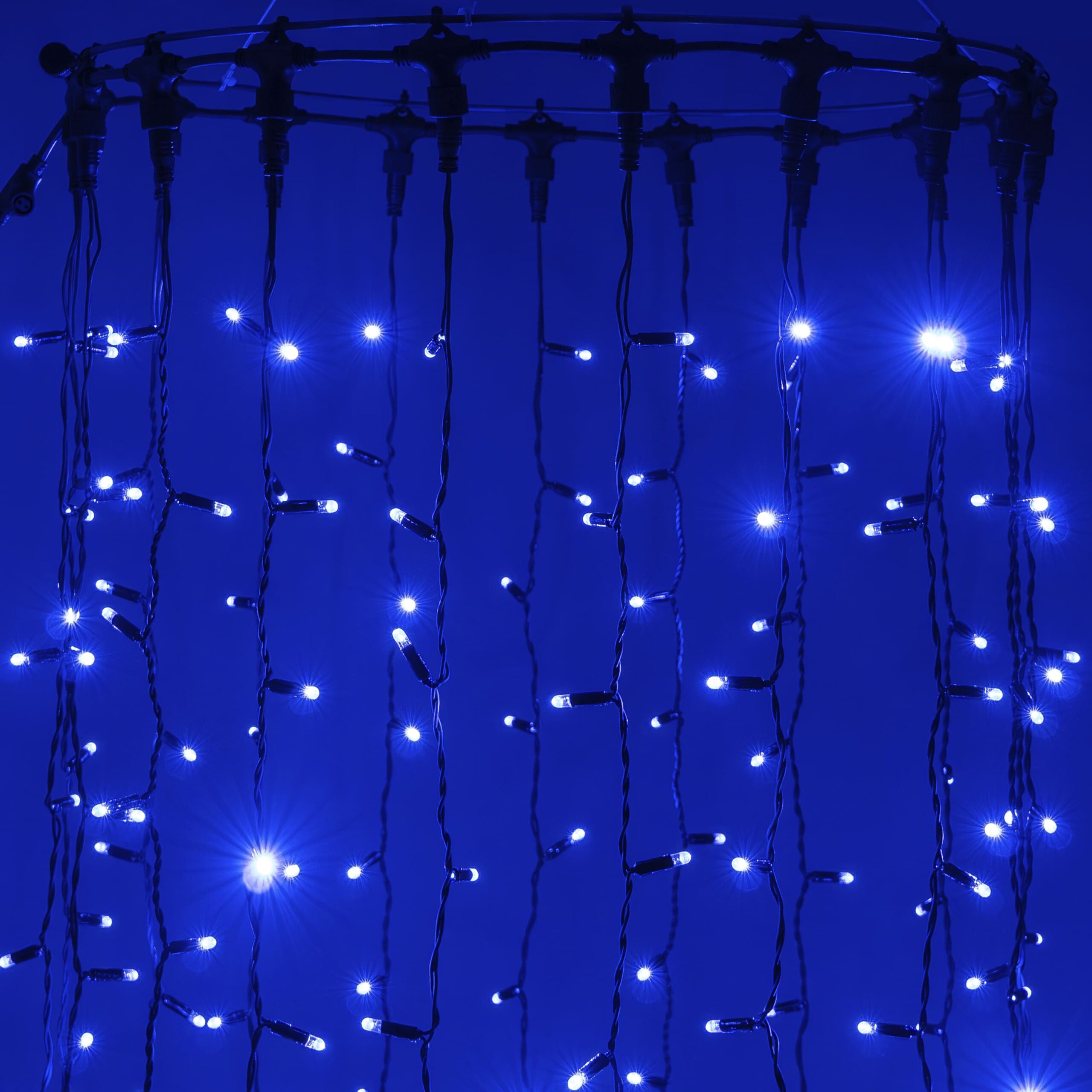 фото гирлянда занавес 2x2м синий 220в провод черный каучук ip65 ltc eco402-1-2b | 220svet.ru