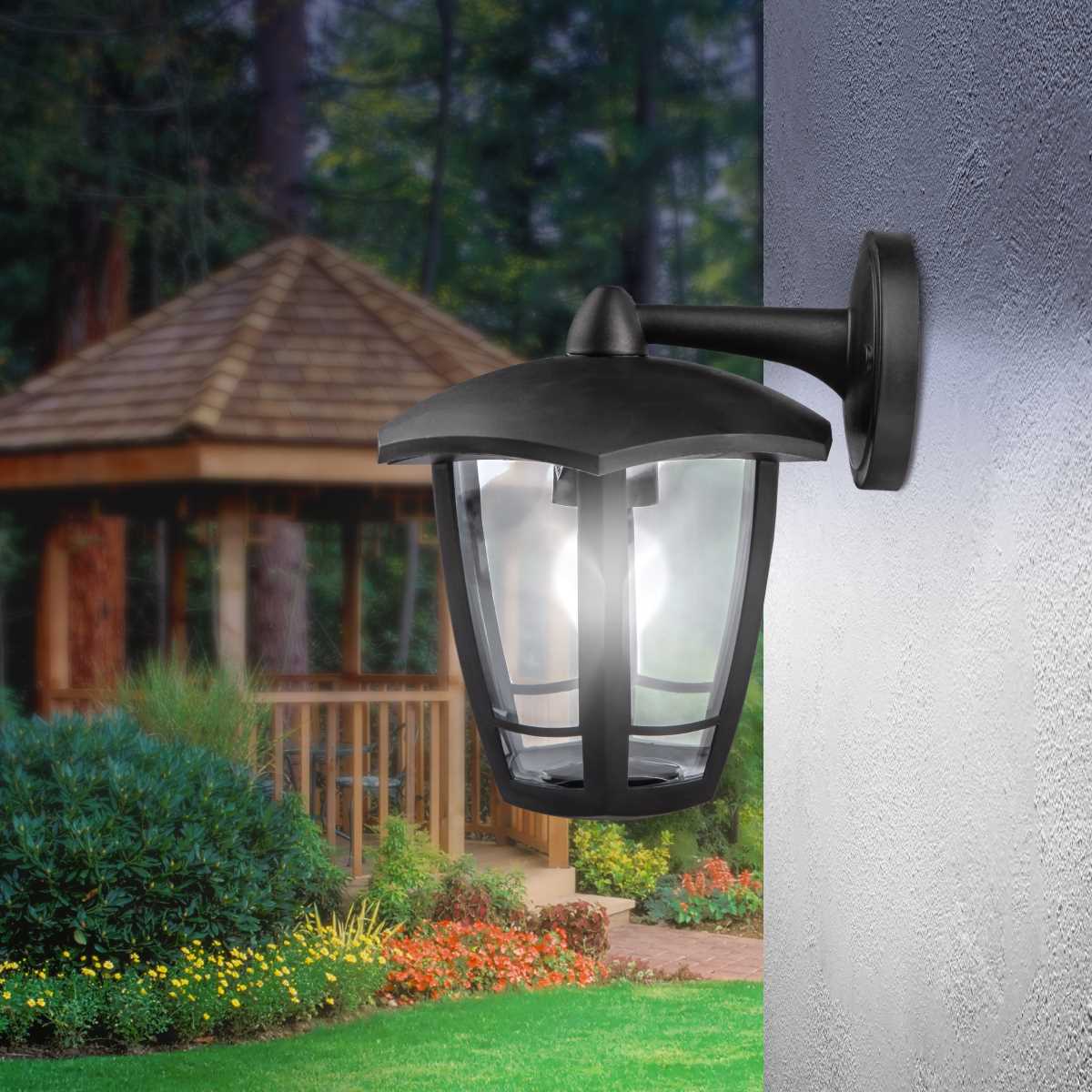 фото садово-парковый светильник эра «дели 3» нбу 07-40-004 черный 6-гранный настенный ip44 е27 max 60вт б0051188 | 220svet.ru