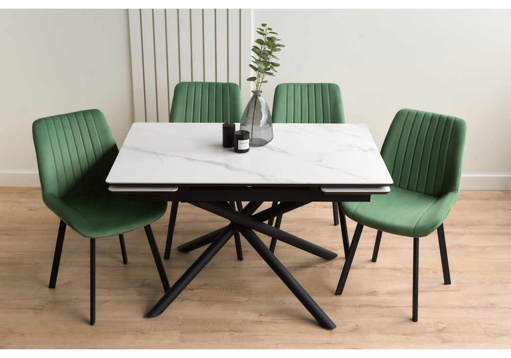 фото керамический стол раскладной 120(180)х80 woodville мэриан snow alpin white / черный 625715 | 220svet.ru