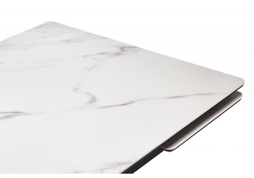 фото керамический стол раскладной 120(180)х80 woodville мэриан snow alpin white / черный 625715 | 220svet.ru