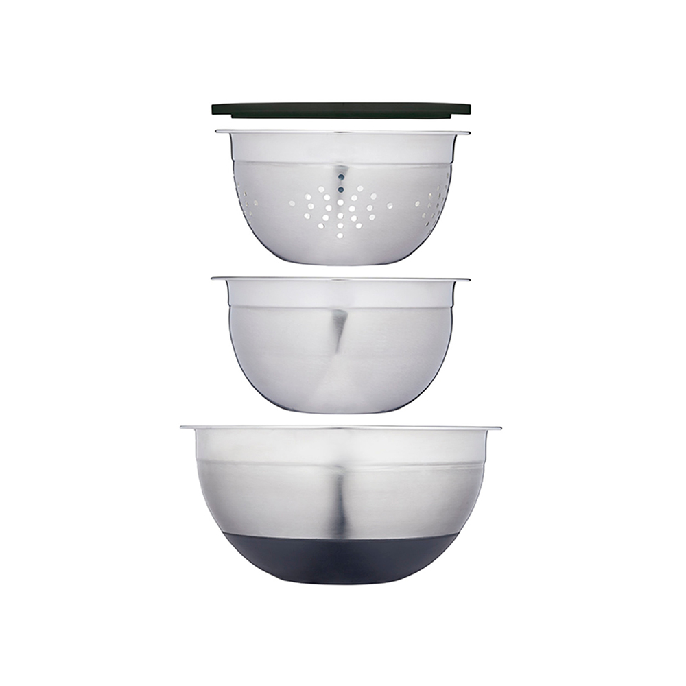 фото набор кухонных принадлежностей masterclass 3 пр.(миска (23,5 см), дуршлаг (18 см), миска с крышкой ( kitchen craft | 220svet.ru