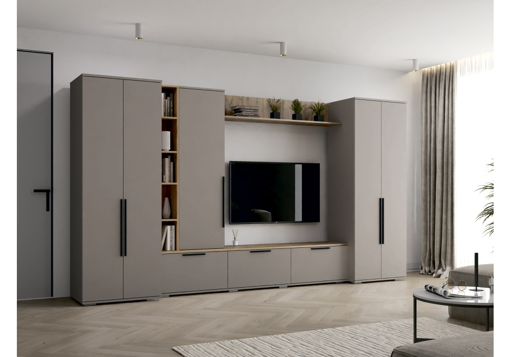 фото готовая гостиная комплектация 2 woodville филеста кашемир / дуб вотан 664938 | 220svet.ru