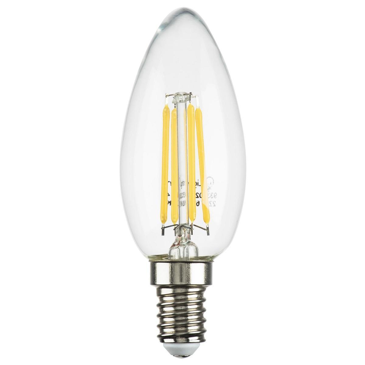 фото лампа светодиодная филаментная lightstar led filament e14 6w 3000k свеча прозрачная 933502 | 220svet.ru