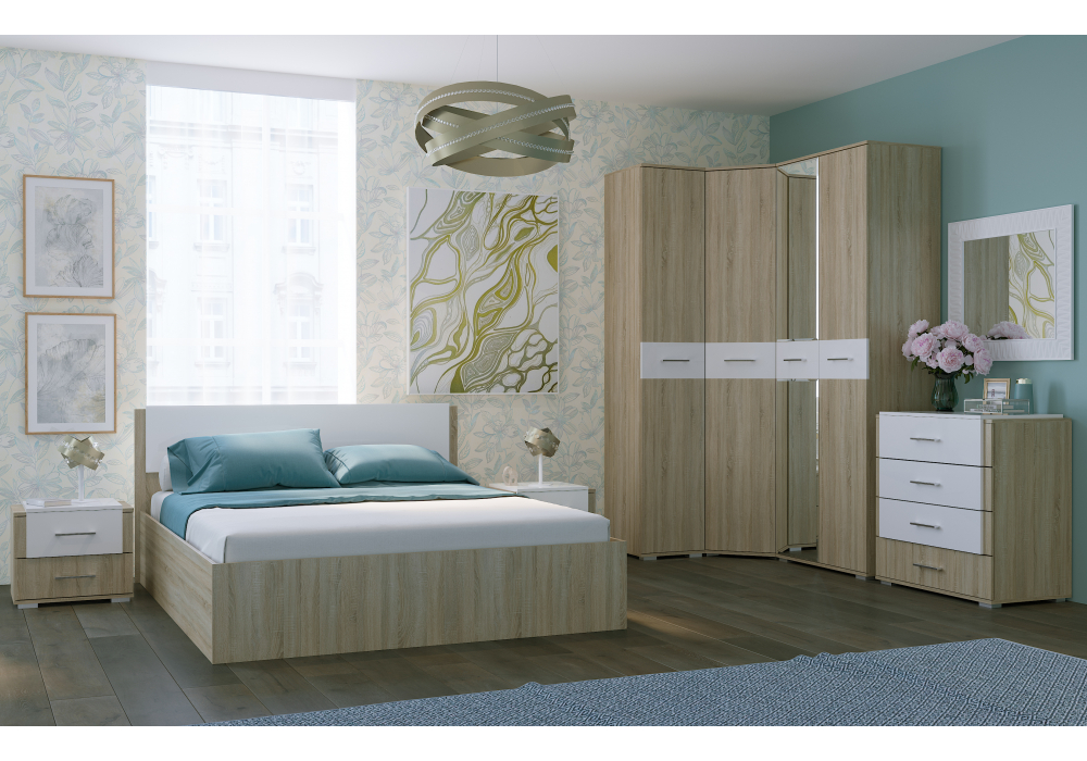 фото двуспальная кровать 160x200 woodville теплиса сонома / белый 715065 | 220svet.ru