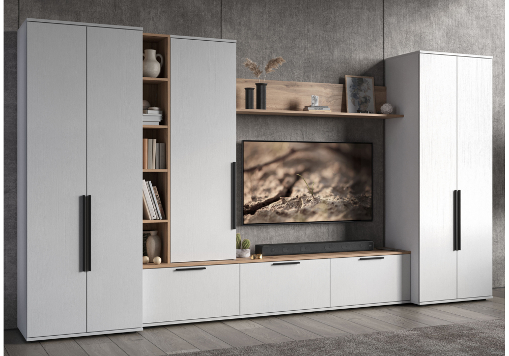 фото готовая гостиная комплектация 2 woodville филеста белый / дуб вотан 664935 | 220svet.ru