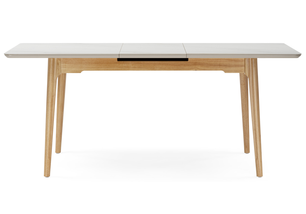 фото керамический стол раздвижной woodville halmar 140(180)x80 белый спеченный камень / светлое дерево 15919 | 220svet.ru