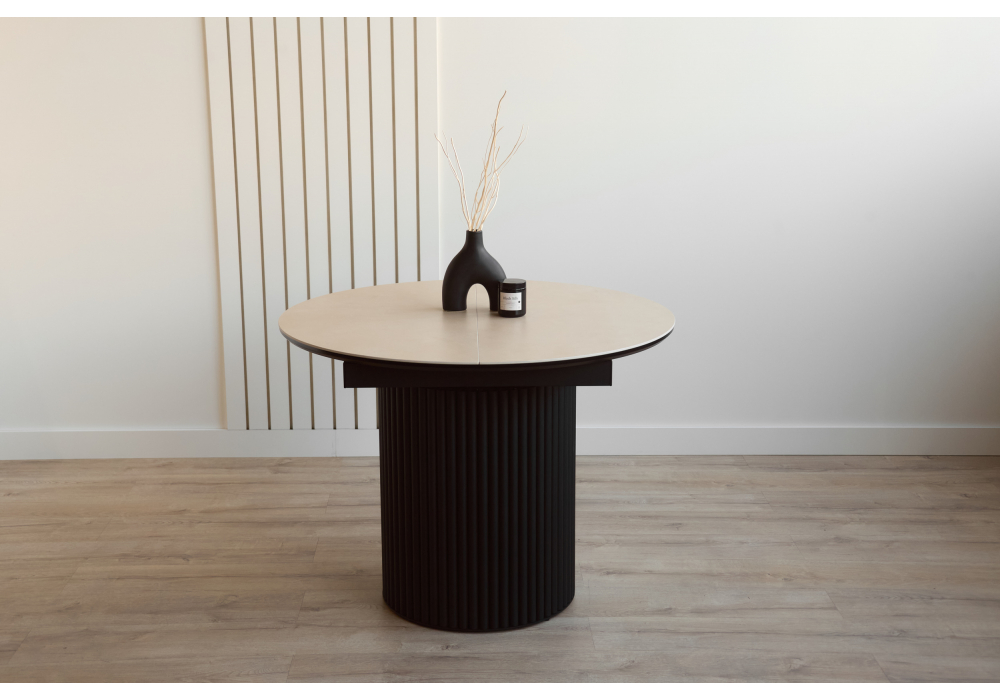 фото керамический стол раскладной woodville стивен 100(140) okara light yellow / черный 664695 | 220svet.ru