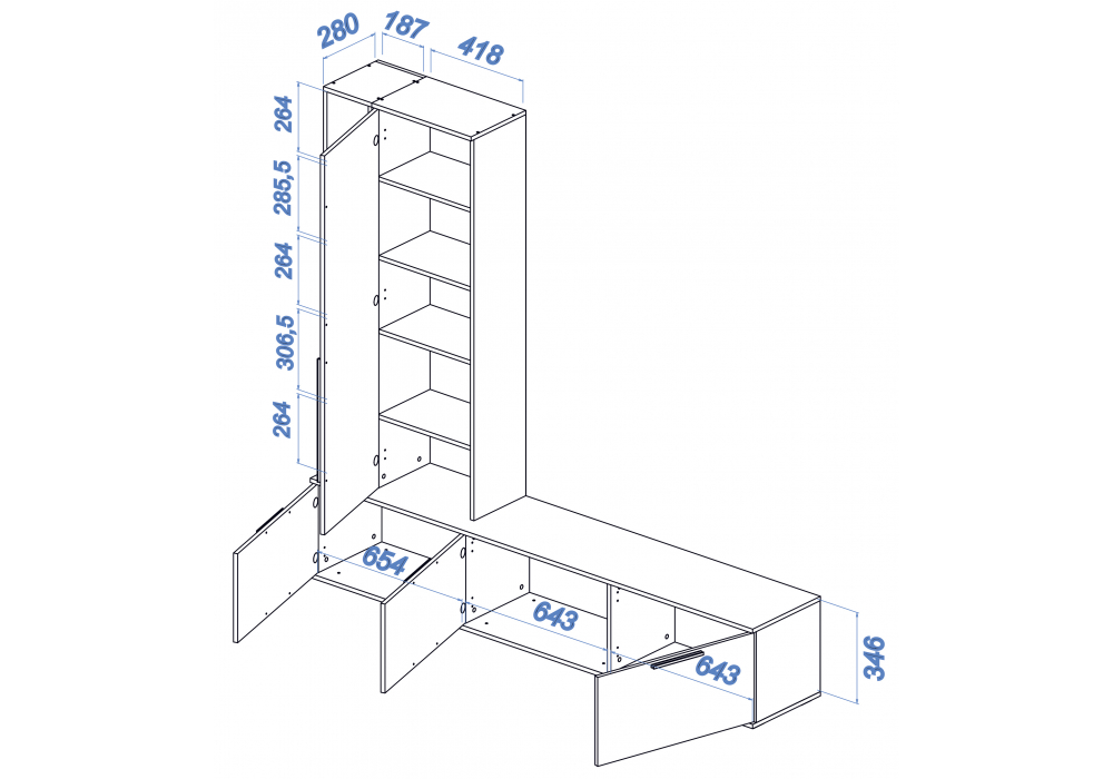 фото готовая гостиная комплектация 1 woodville филеста белый / дуб вотан 664934 | 220svet.ru