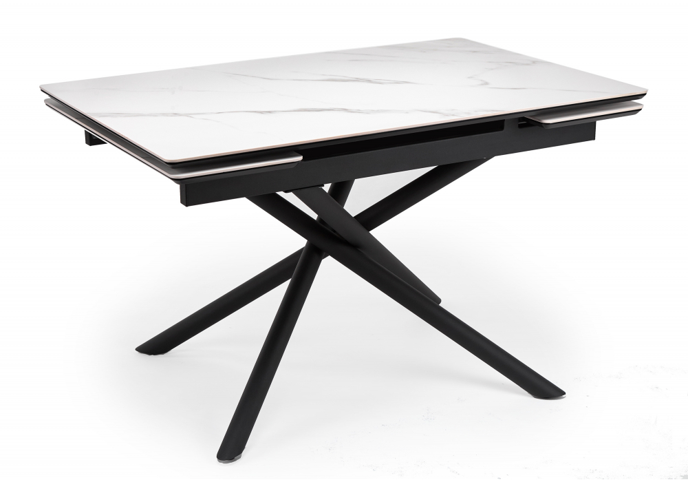 фото керамический стол раскладной 120(180)х80 woodville мэриан snow alpin white / черный 625715 | 220svet.ru