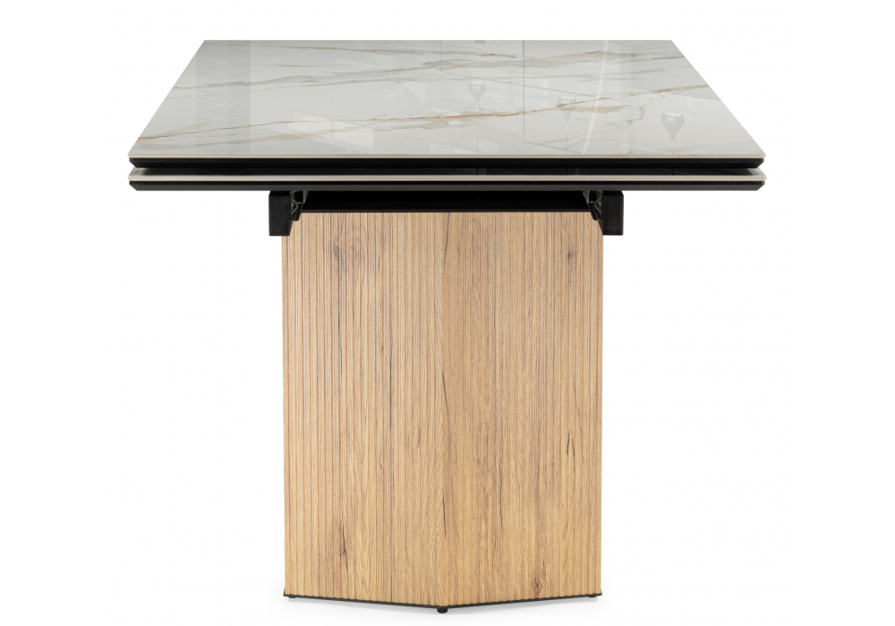 фото керамический стол раздвижной woodville монерон 180(240)x90 calacatta gold / дуб монтана 621194 | 220svet.ru