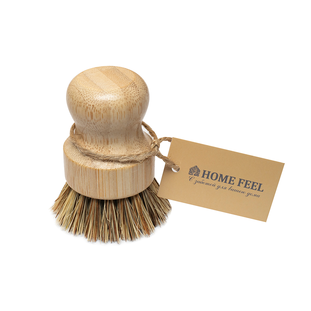 фото щетка круглая деревянная с темной щетиной из сизаля homefeel | 220svet.ru