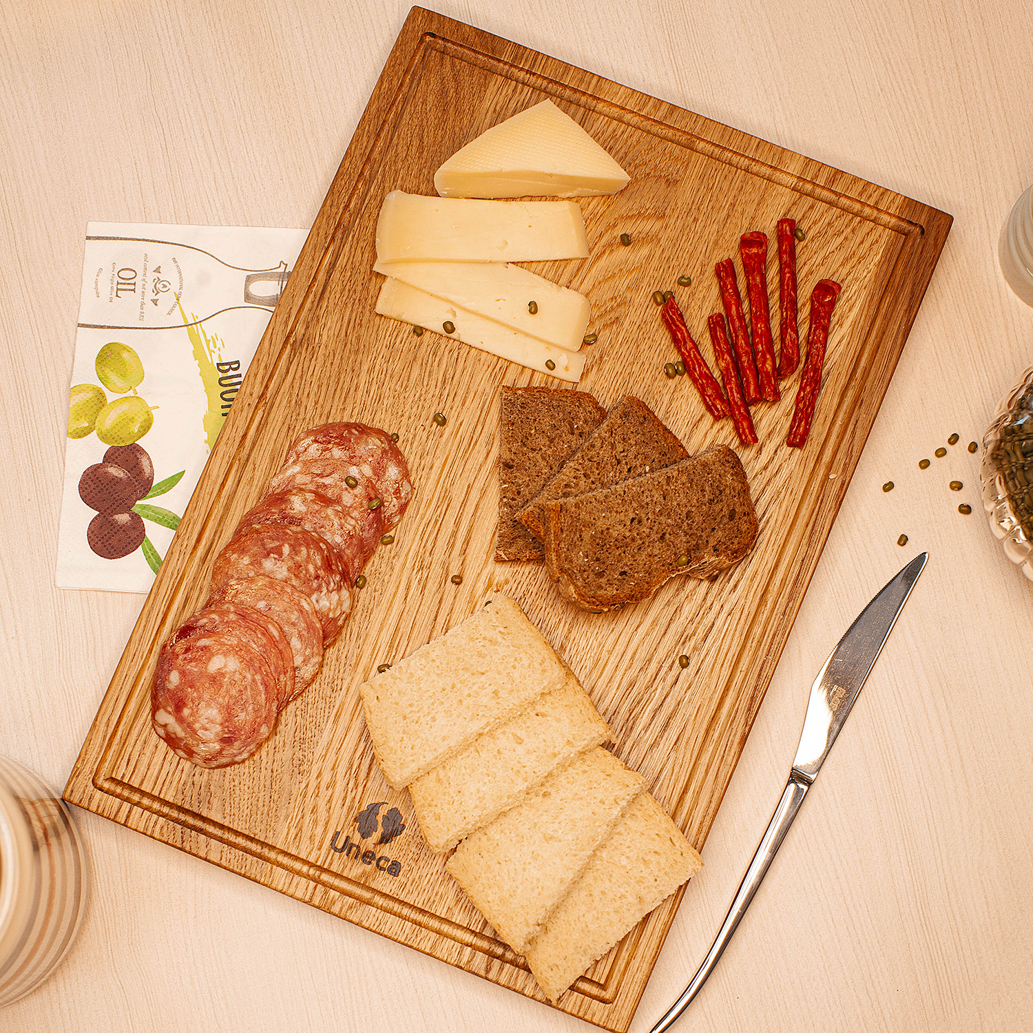 фото доска разделочная прямоугольная 37х25х1,8 см деревянная, дуб uneca | 220svet.ru