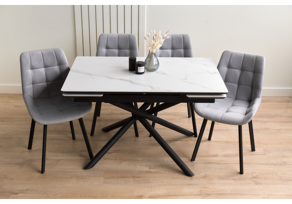 фото керамический стол раскладной 120(180)х80 woodville мэриан snow alpin white / черный 625715 | 220svet.ru