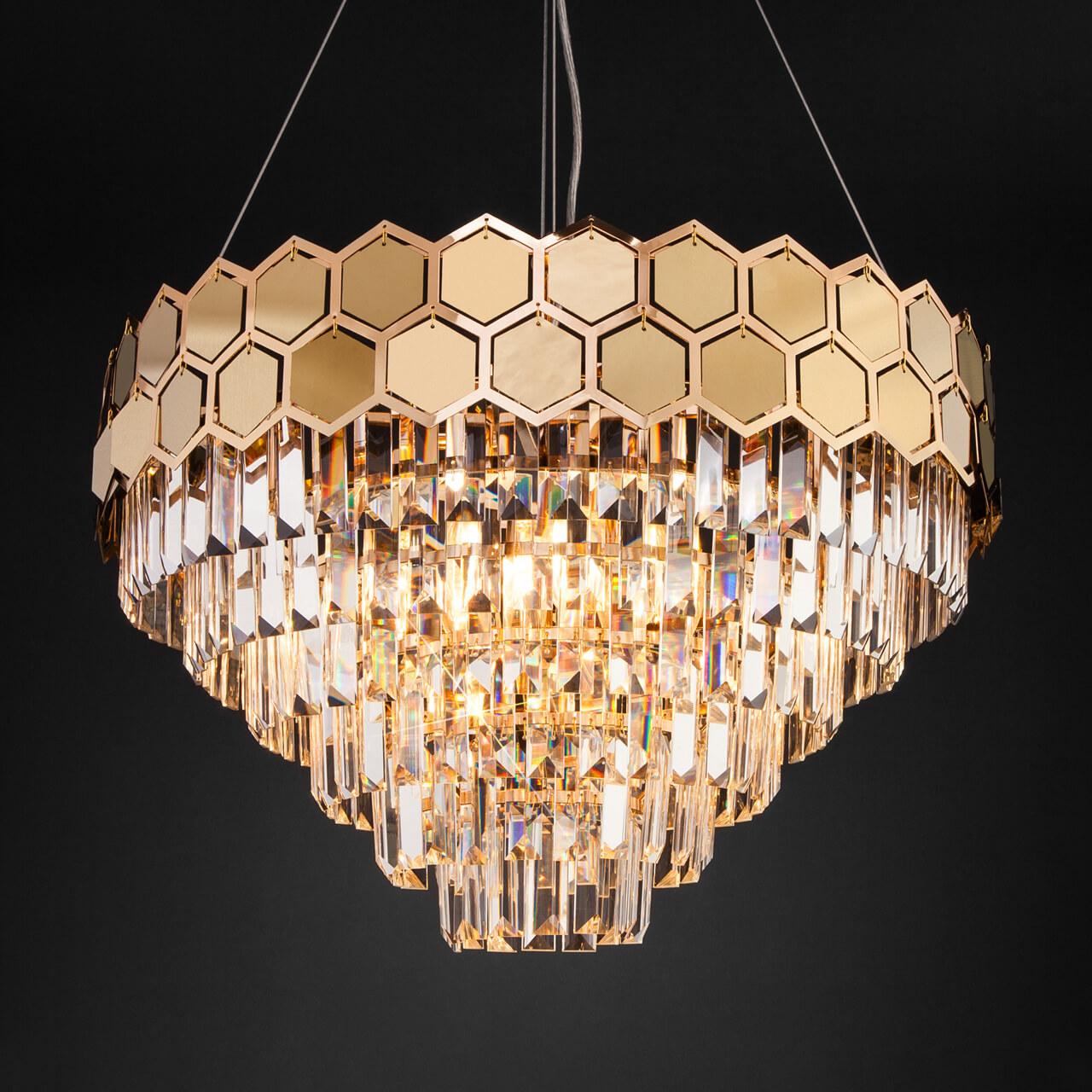 фото подвесная люстра eurosvet 10124/8 золото/прозрачный хрусталь strotskis smart | 220svet.ru