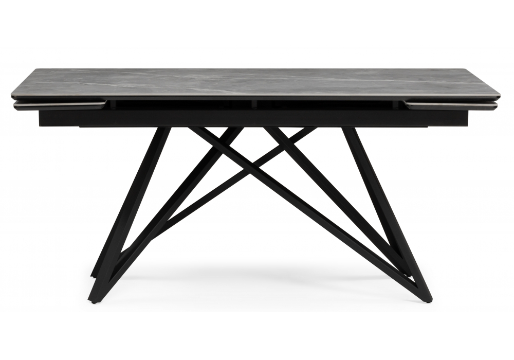 фото керамический стол раскладной woodville вилсон 140(200)х80 серый мрамор larka grey / черный 625959 | 220svet.ru