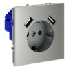 Миниатюра фото розетка встраиваемая с заземлением и защитными шторками, 16а, с usb, a+a voltum s70 vls040405 (сталь) | 220svet.ru