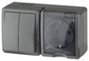 Миниатюра фото блок розетка-выключатель двухклавишный эра ip54 16a 250v 11-7402-03 б0020736 | 220svet.ru