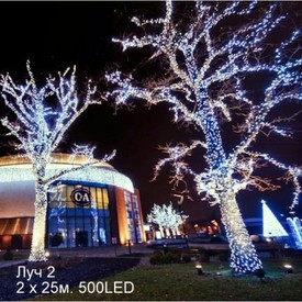 фото Гирлянда на Деревья, ЛУЧ 2, 2х25м., 50м., 500 LED, 220/24B., холодный белый, без мерцания, прозрачный ПВХ провод. 05-1906 220svet