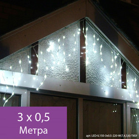 фото Гирлянда Бахрома, 3х0.5м., 150 LED, холодный белый, с мерцанием, прозрачный ПВХ провод. 05-572 220svet