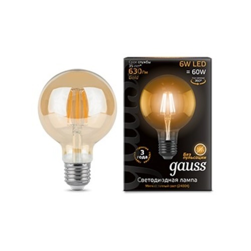 фото лампа светодиодная филаментная g95 e27 6w golden 2400k шар прозрачный 1/20 105802006 | 220svet.ru